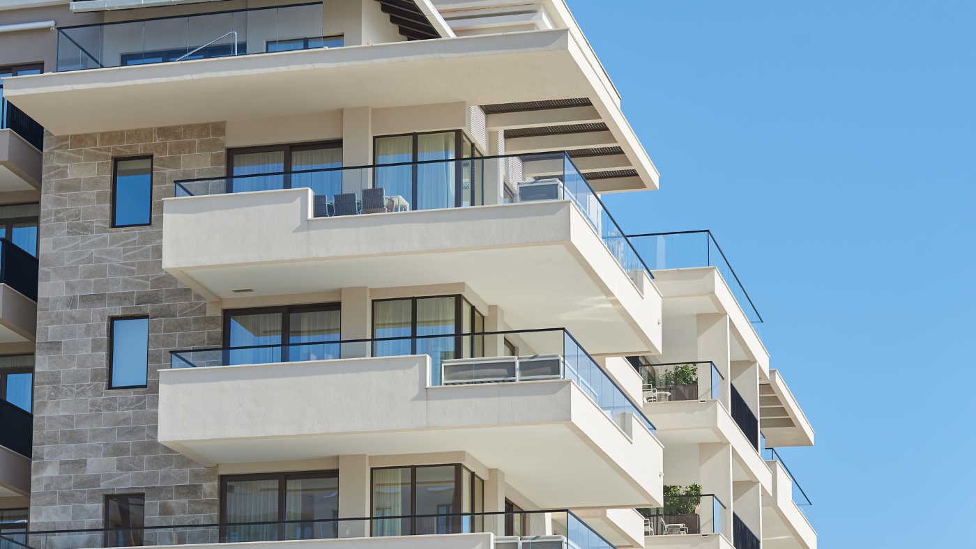 California apartment building with balconies